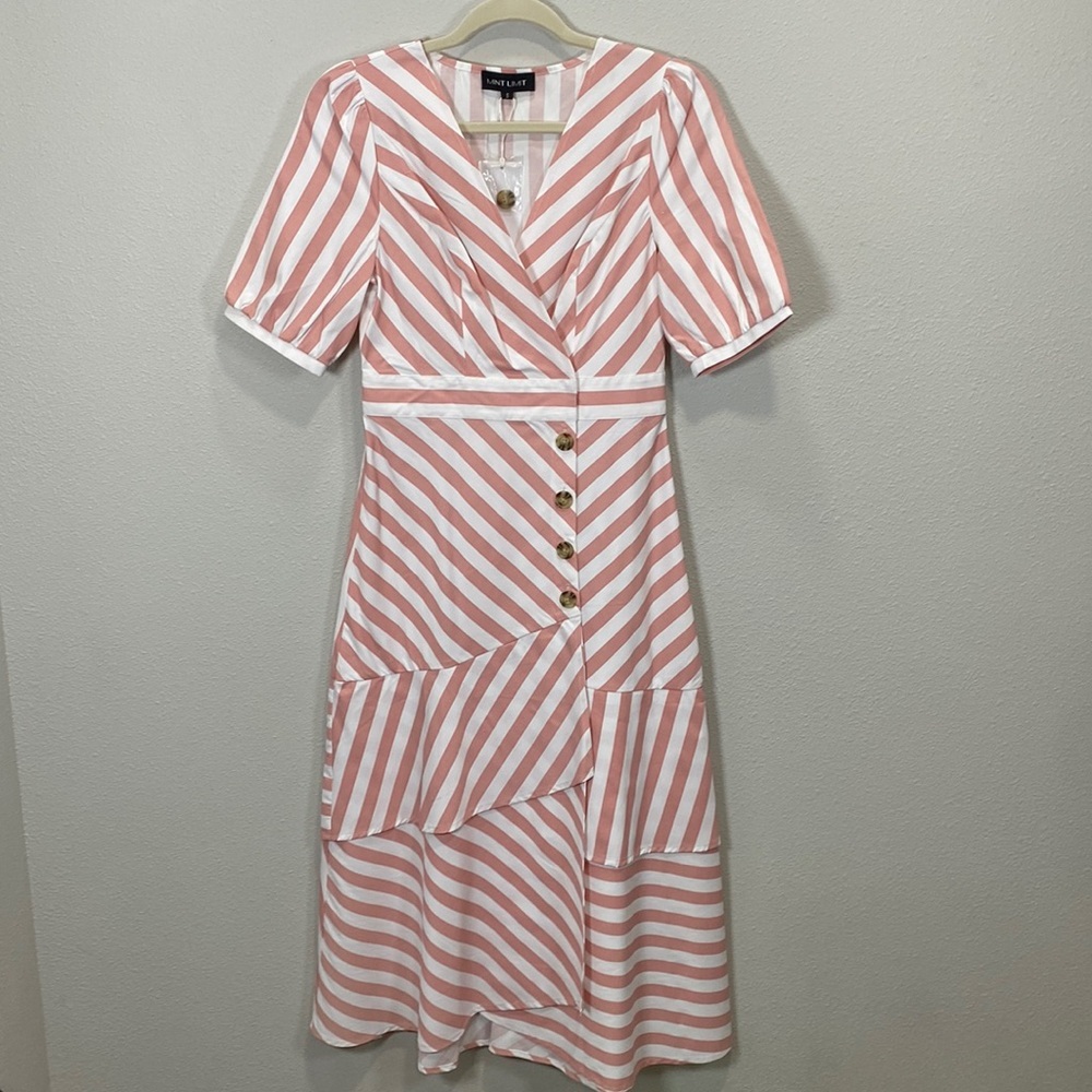 Mint‎ Limit striped dress pink white midi